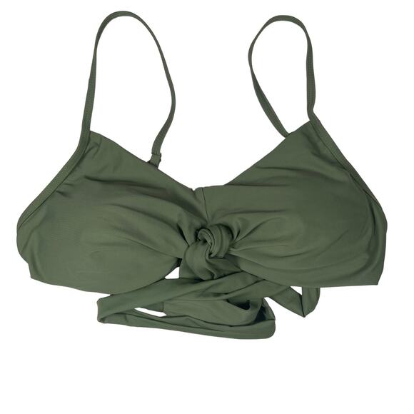 Knot Bikini Top Olive Green Tie Front Swim Top Adjustable Straps Size L - Picture 1 of 5